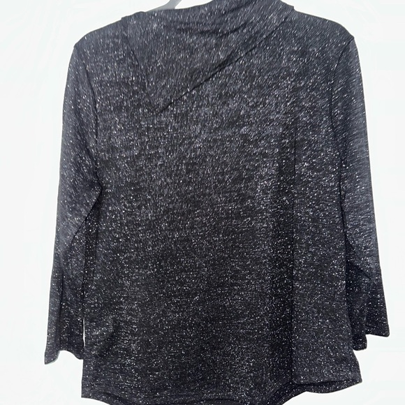 Adrienne Vittadini Black and Silver Blouse with Cowl Neck Long Sleeves Medium - Picture 3 of 3